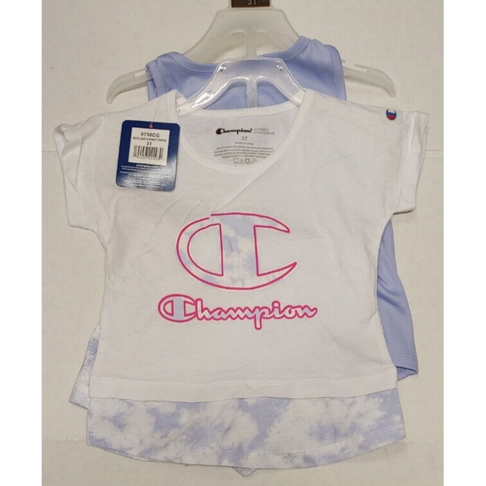 NWT Champion Tee, Tank, Short Set Girls White Tie Dye Size 4T
